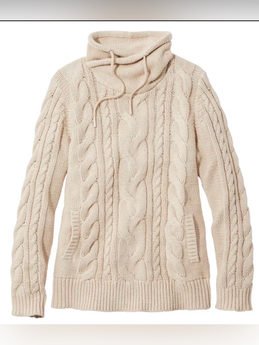 LL Bean Signature Double L® Mixed-Cable Sweater Oatmeal Funnelneck Size Small